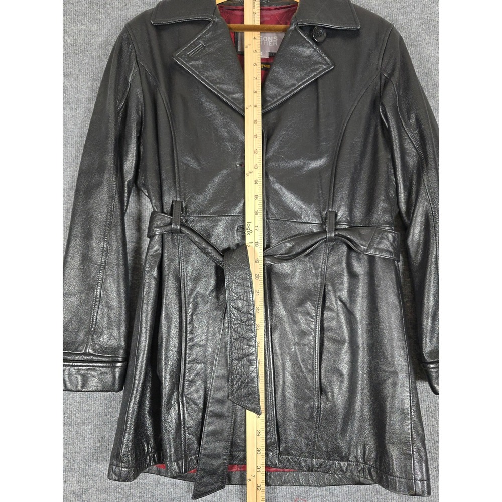 Wilsons Leather Trench Coat Belted Black Women's Size Small Thinsulate Lined - Picture 2 of 15
